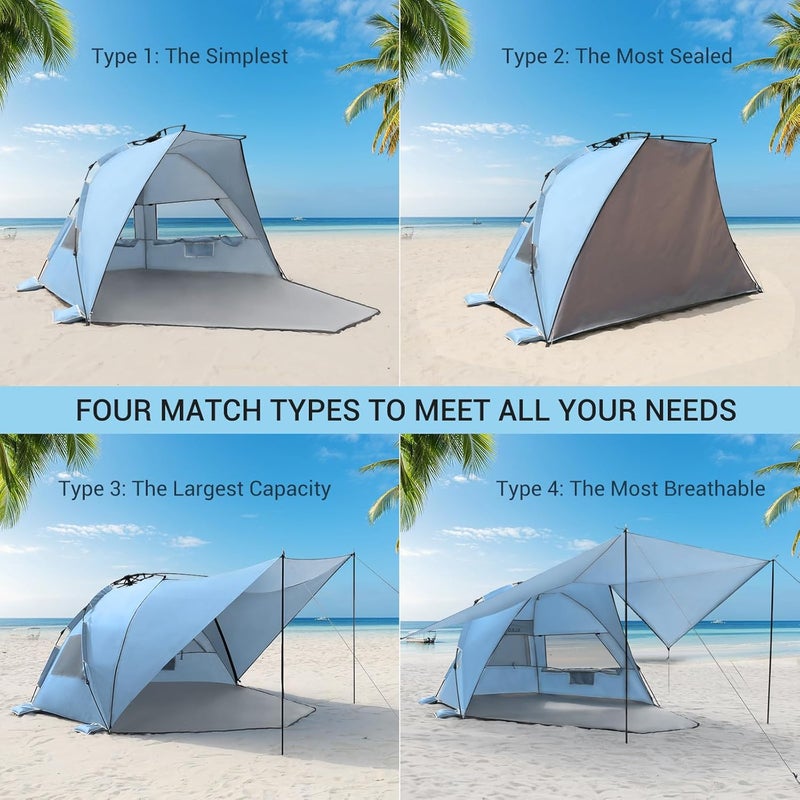 Elegear خيمة شاطئية مع مظلة، إعداد سريع في ثانية واحدة، ملجأ شمس خفيف الوزن محمول مع حماية من الأشعة فوق البنفسجية UPF 50+، مطلية بالفضة - Image 5